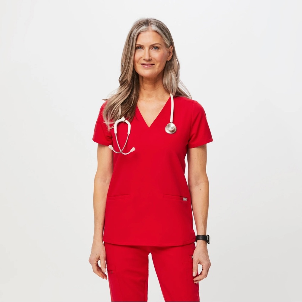 Womens figs scrub set pop red